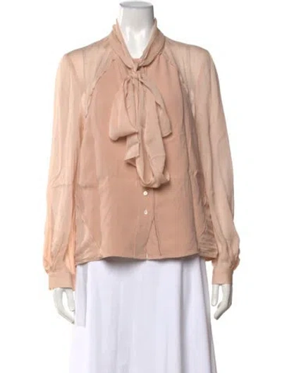 Pre-owned Carolina Herrera Tie Neck Long Sleeve Blouse In Neutral
