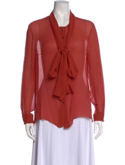 Pre-owned Carolina Herrera Tie Neck Long Sleeve Blouse In Orange