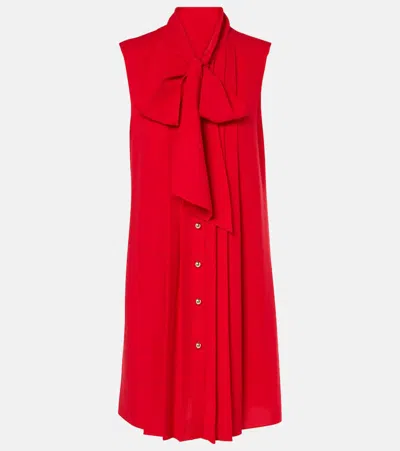 Carolina Herrera Pleat Front Tie Neck Minidress In Lacquer Red