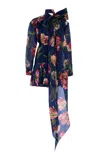 Carolina Herrera Tie-neck Silk Mini Shirt Dress In Navy