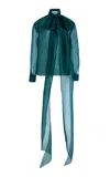 Carolina Herrera Tie-neck Silk Shirt In Dark Green