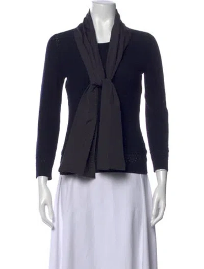 Pre-owned Carolina Herrera Tie Neck Sweater In Blue