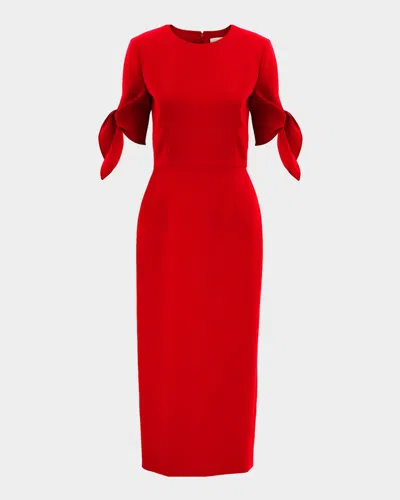 Carolina Herrera Tie Short-sleeve Crepe Midi Dress In Orange