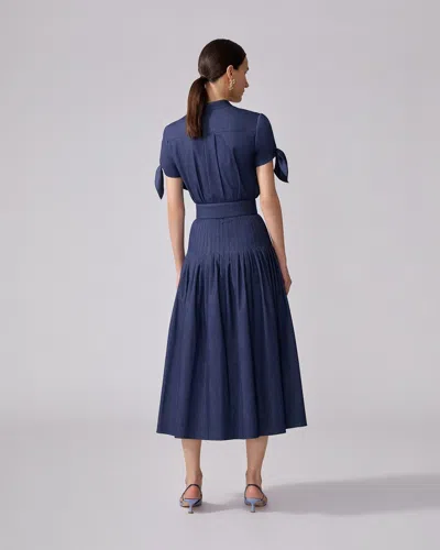 Carolina Herrera Tie Sleeve Collarless Button Down Top In Blue