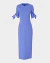 Carolina Herrera Tie Sleeve Stretch Virgin Wool Midi Dress In Delphinium