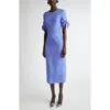 Carolina Herrera Tie Sleeve Stretch Virgin Wool Midi Dress In Delphinium