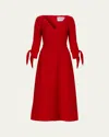 Carolina Herrera Tie-sleeve Midi Dress In Herrera Red