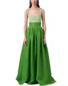Carolina Herrera Tie Strap Scoop Neck Silk Ball Gown In Green