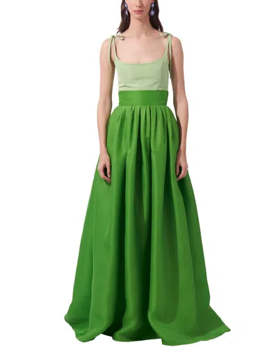 Carolina Herrera Tie Strap Scoop Neck Silk Ball Gown In Green