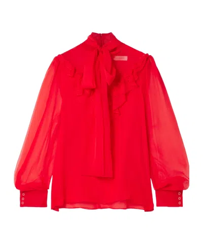 Carolina Herrera Tie-neck Ruffled Silk-chiffon Blouse In Red