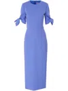 Carolina Herrera Tie Sleeve Stretch Virgin Wool Midi Dress In Purple