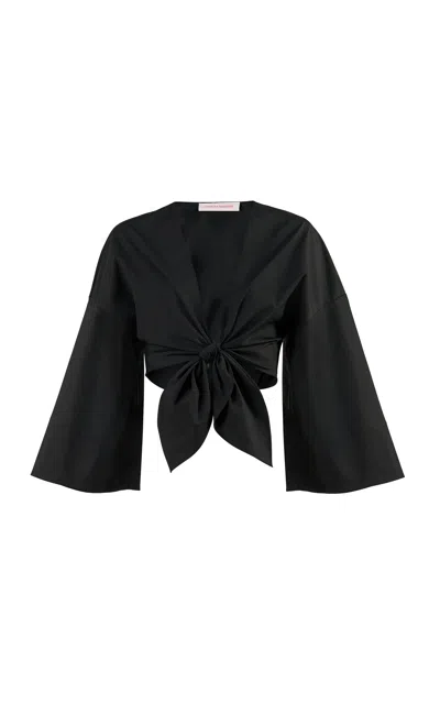 Carolina Herrera Tie-front Stretch Cotton Shirting Top In Black