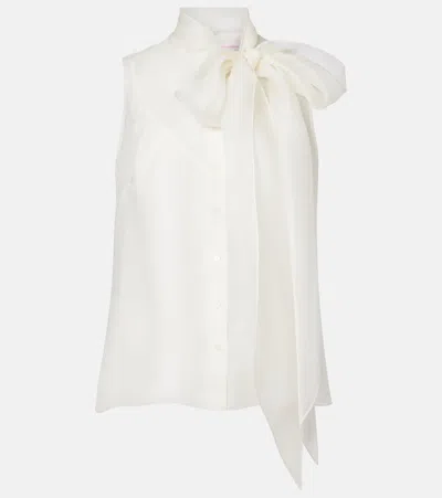 Carolina Herrera Tie-neck Silk Top In White