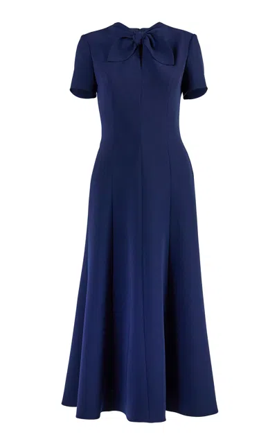 Carolina Herrera Tie-neck Stretch Fluid Crepe Midi Dress In Blue