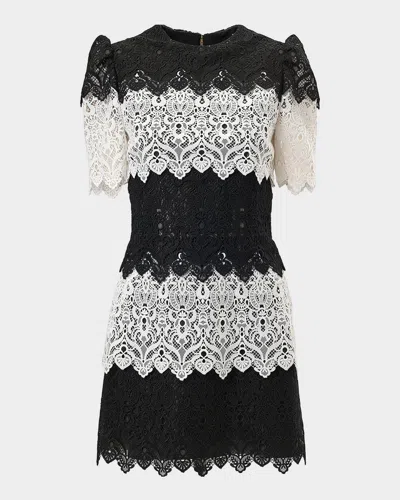 Carolina Herrera Crew Neck Floral Scroll Lace Trim Mini Dress In Multi