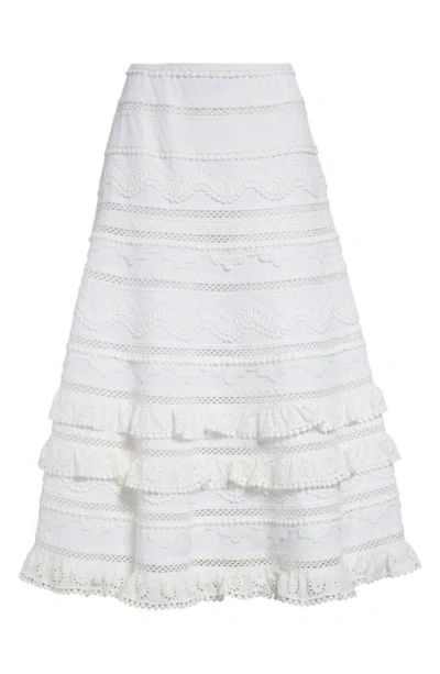 Carolina Herrera Tiered Eyelet & Lace Maxi Skirt In White