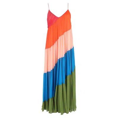 Carolina Herrera Tiered Rainbow Maxi Dress In Multicolor Silk