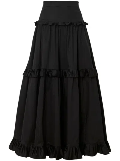 Carolina Herrera Ruffled Cotton-blend Midi Skirt In Black