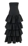 Carolina Herrera Tiered-ruffle Stretch-cotton  Dress In Black
