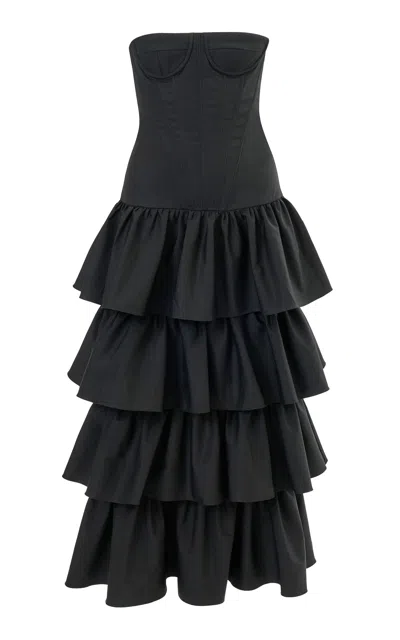 Carolina Herrera Tiered-ruffle Stretch-cotton  Dress In Black