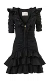 Carolina Herrera Tiered-ruffle Stretch-cotton  Mini Dress In Black