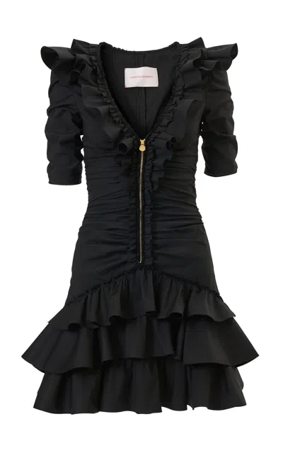 Carolina Herrera Tiered-ruffle Stretch-cotton  Mini Dress In Black