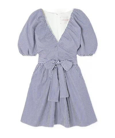 Carolina Herrera Belted Striped Cotton-poplin Mini Dress In Blue