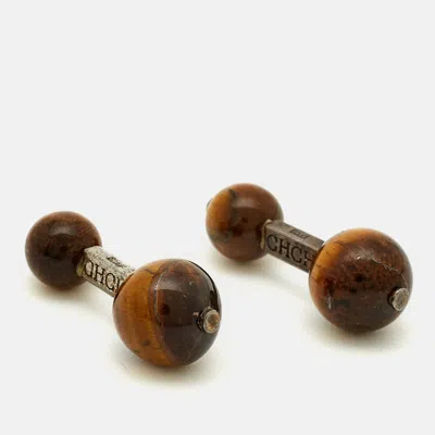 Carolina Herrera Tigers Eye Silver 925 Cufflinks In Brown