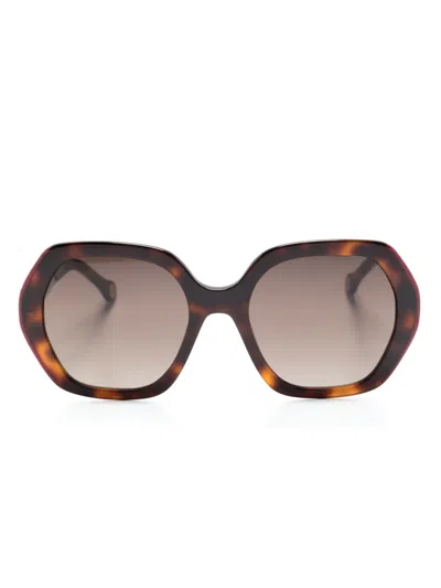 Carolina Herrera Tortoiseshell-effect Oversized-frame Sunglasses In Brown