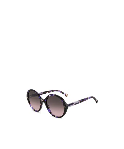 Carolina Herrera Tortoiseshell-effect Round-frame Sunglasses In Black