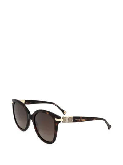 Carolina Herrera Tortoiseshell-effect Round-frame Sunglasses In Brown