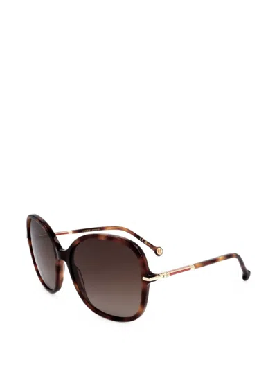 Carolina Herrera Tortoiseshell-effect Round-frame Sunglasses In Brown