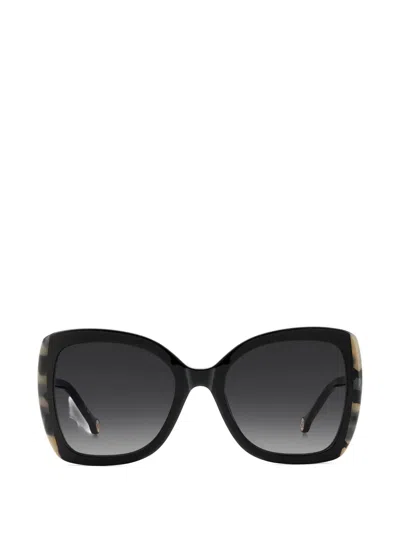 Carolina Herrera Tortoiseshell-effect Squared-frame Sunglasses In Black
