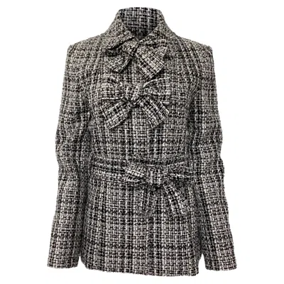 Carolina Herrera Triple Bow Check Tweed Jacket In Black Cotton