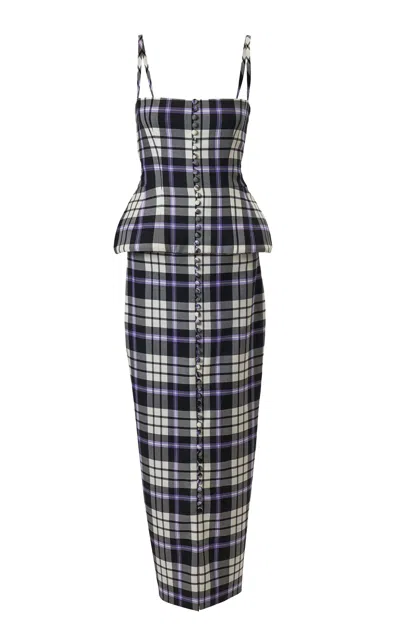Carolina Herrera Trompe L'oeil Check Plaid Stretch-wool Midi Dress In Multi