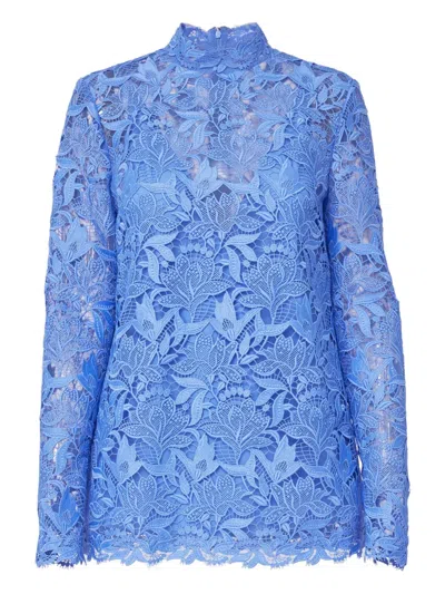 Carolina Herrera Tulip-embroidered Lace Top In Blue