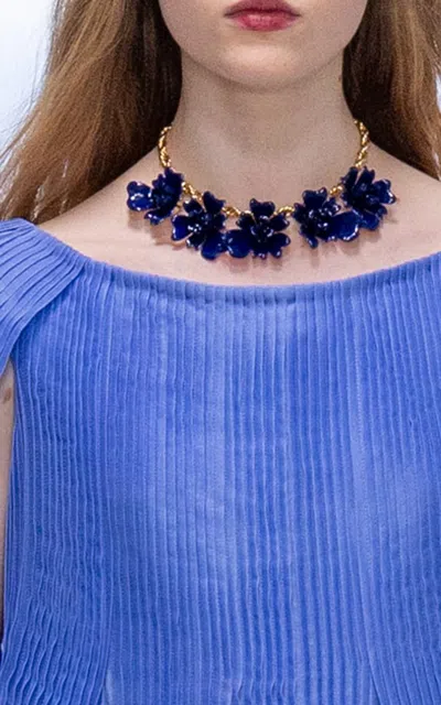 Carolina Herrera Tulip Flower Enamel Necklace In Navy