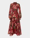 Carolina Herrera Tulip-print High-neck Dress In Red