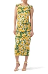 CAROLINA HERRERA TULIP PRINT RUCHED MIDI DRESS