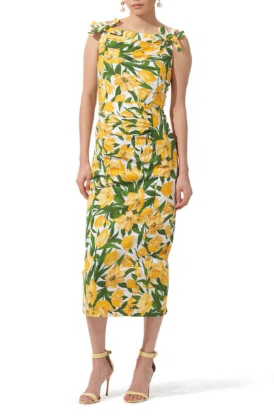 CAROLINA HERRERA CAROLINA HERRERA TULIP PRINT RUCHED MIDI DRESS