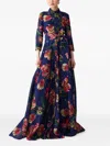 Carolina Herrera Floral Silk Belted Long-sleeve Trench Gown In Blue