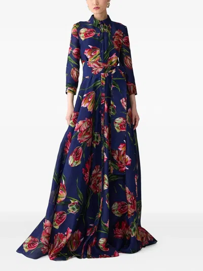 CAROLINA HERRERA TULIP-PRINT SHIRT MAXI DRESS