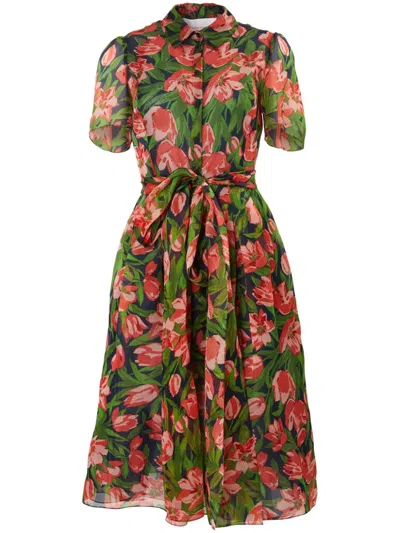 CAROLINA HERRERA TULIP-PRINT SILK SHIRT DRESS