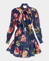 Carolina Herrera Tulip Tie-neck Mini Shirtdress In Multi