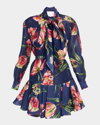 CAROLINA HERRERA TULIP TIE-NECK MINI SHIRTDRESS