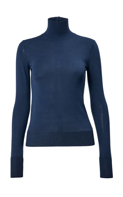 Carolina Herrera Turtleneck Fine Wool Knit Sweater In Blue