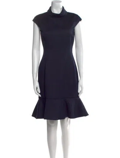 Pre-owned Carolina Herrera Turtleneck Knee-length Dress In Blue