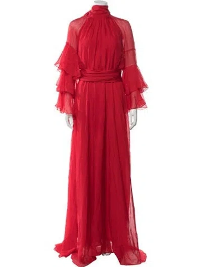 Pre-owned Carolina Herrera Turtleneck Long Dress In Red