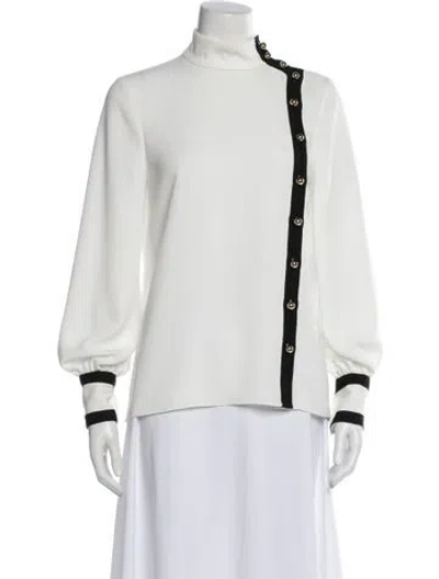 Pre-owned Carolina Herrera Turtleneck Long Sleeve Blouse In White
