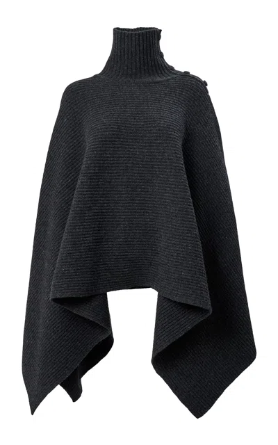 Carolina Herrera Turtleneck Midweight Wool Rib Cape In Gray